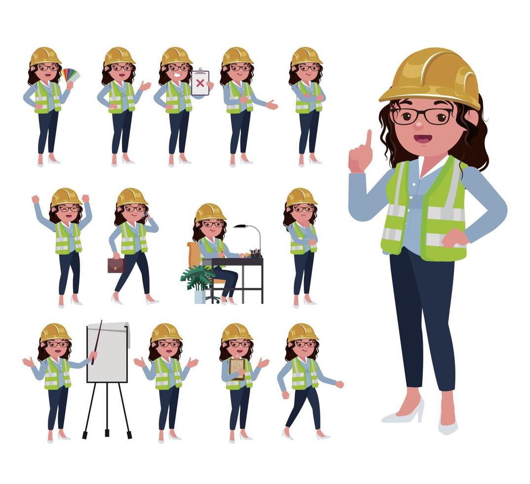 Set of engineer with different poses vector