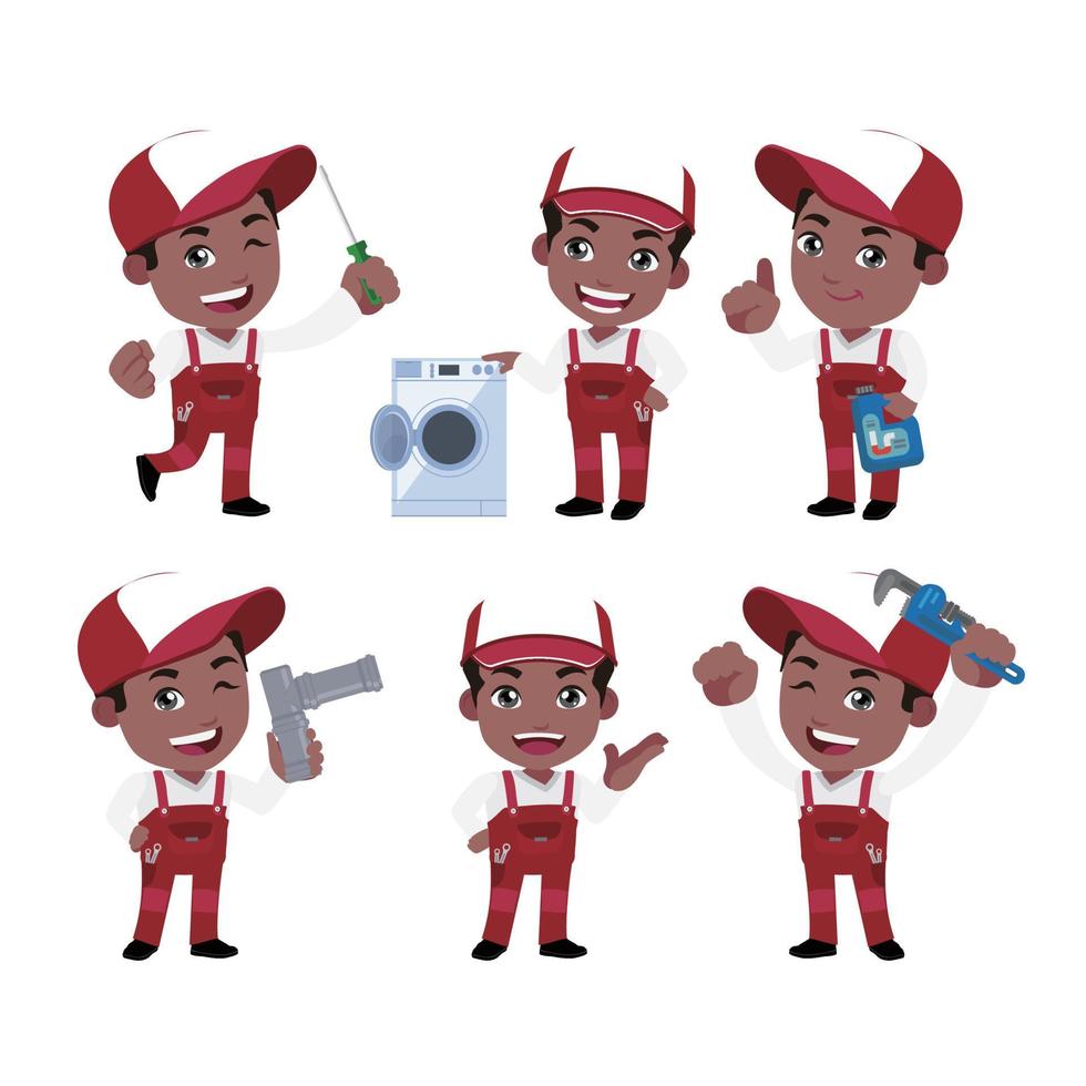 Set of plumber with different poses vector