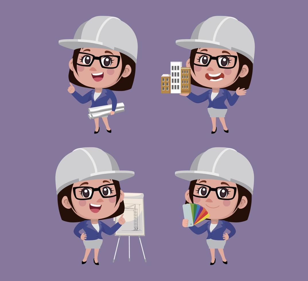 Set of engineer with different poses vector