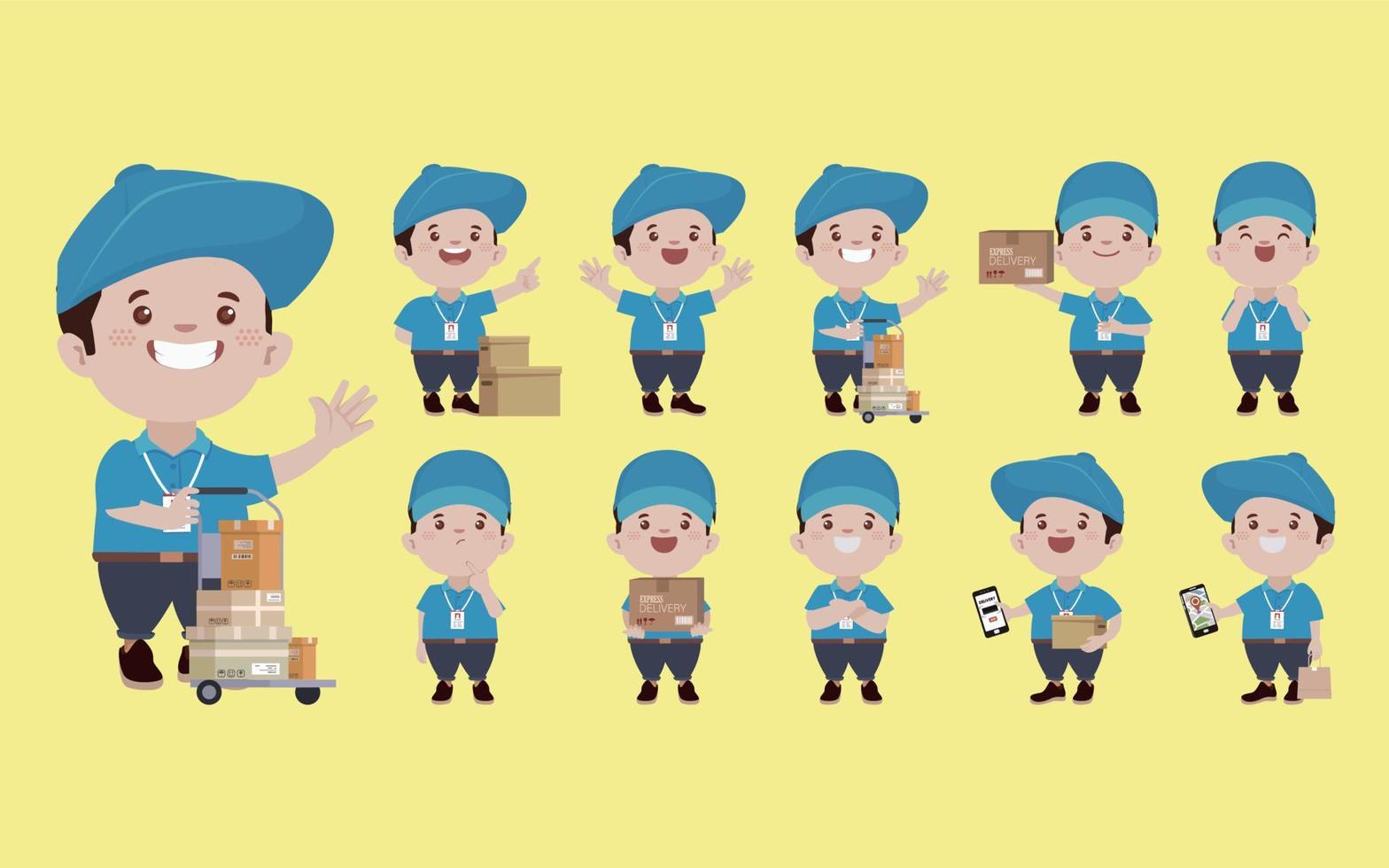 Delivery staff with different poses vector