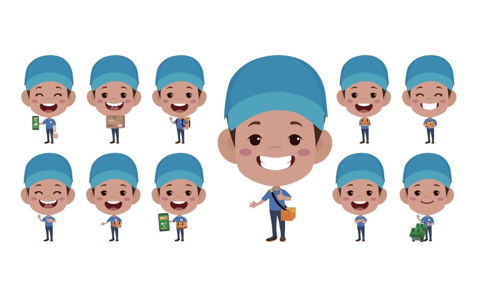 Delivery staff with different poses vector