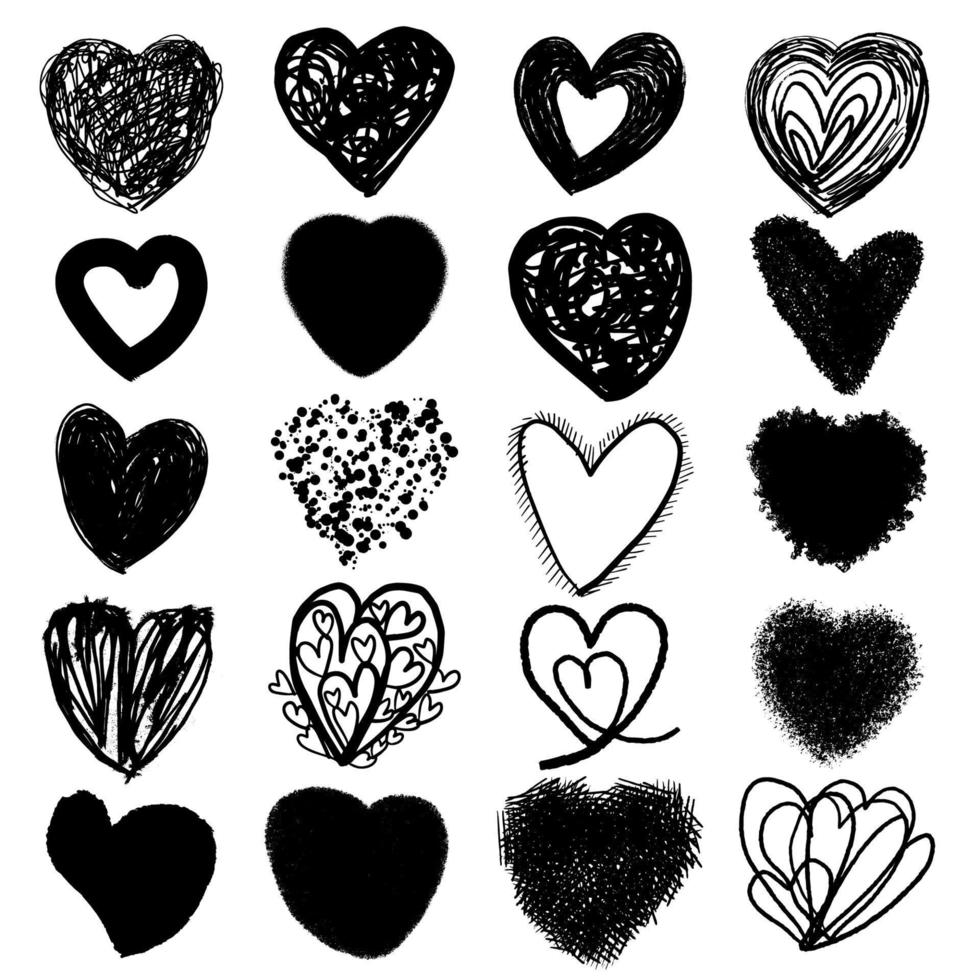 Set of doodle hand-drawn heart. vector