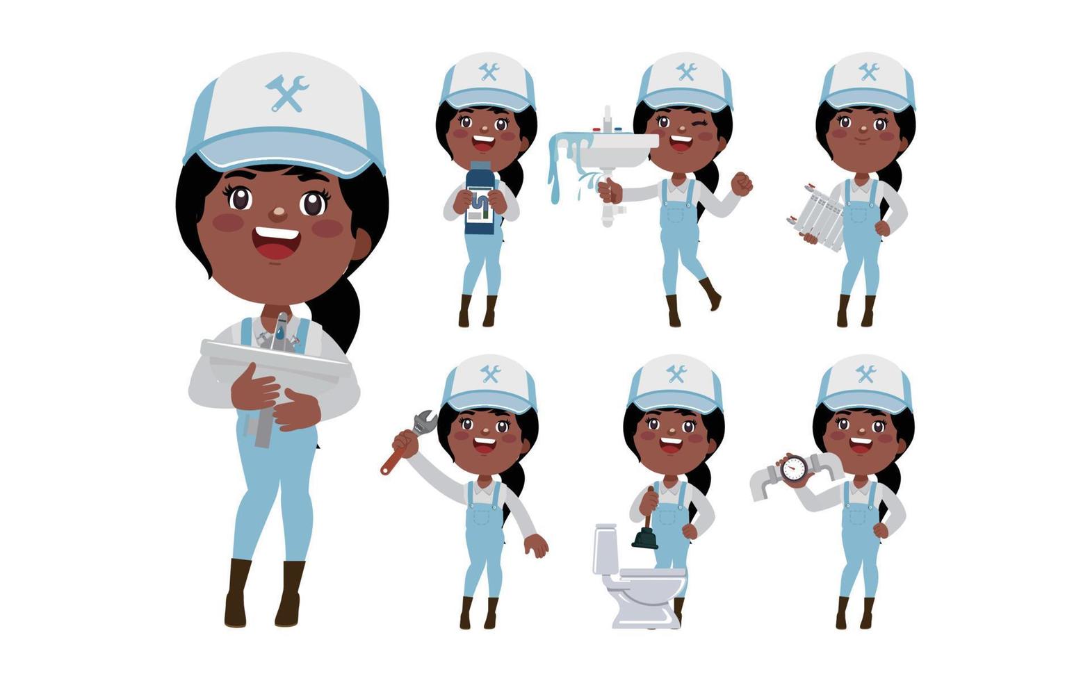 Set of plumber with different poses vector