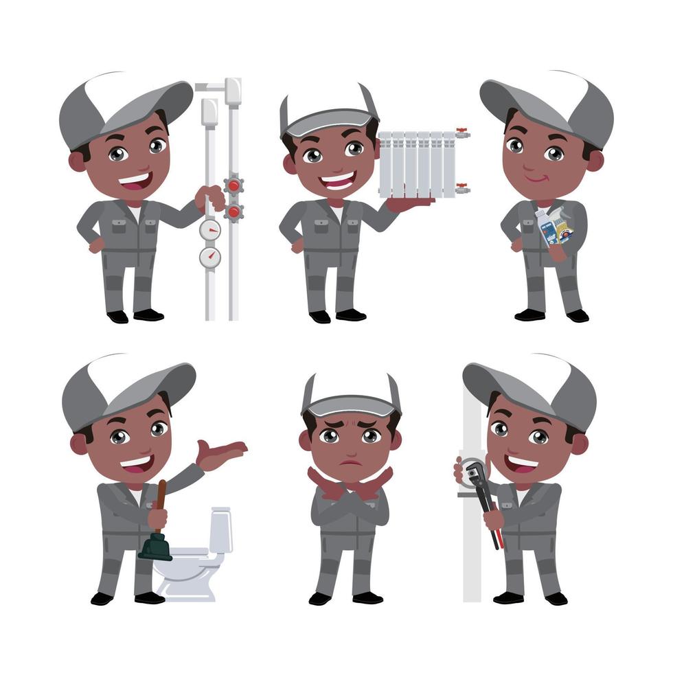 Set of plumber with different poses vector