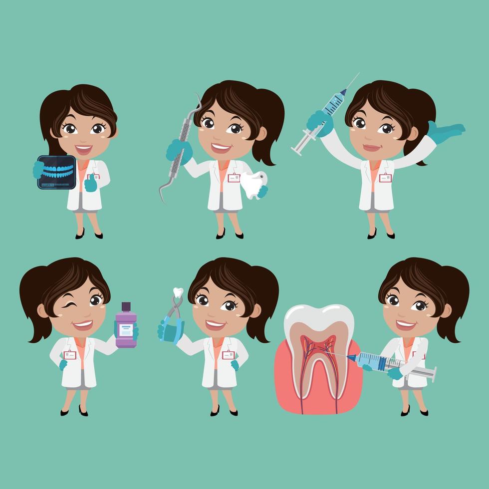 personaje de dentista y concepto de atención dental vector