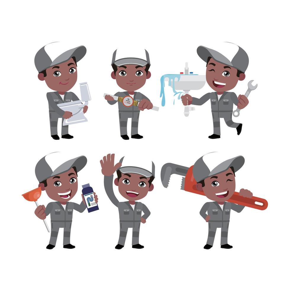 Set of plumber with different poses vector