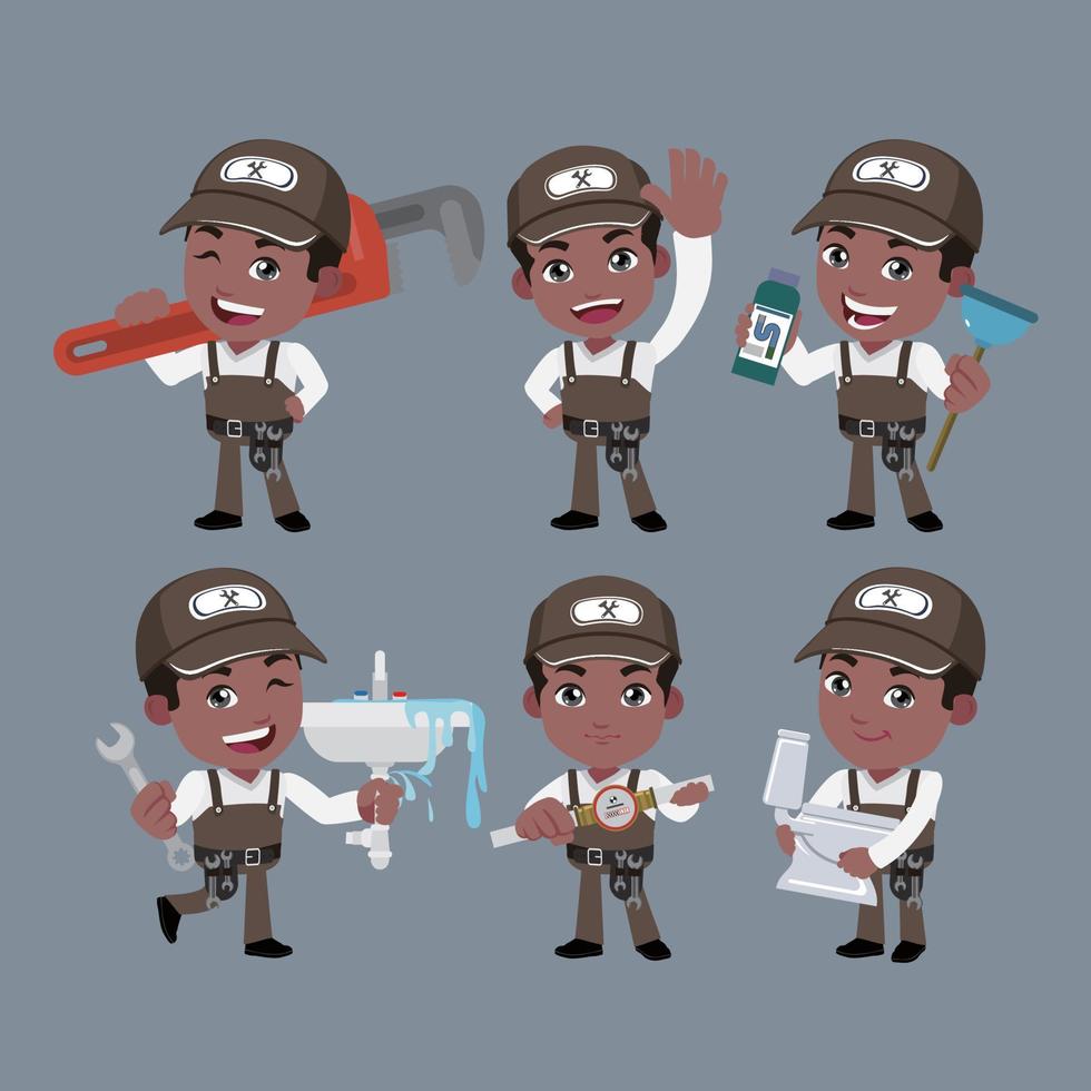 Set of plumber with different poses vector