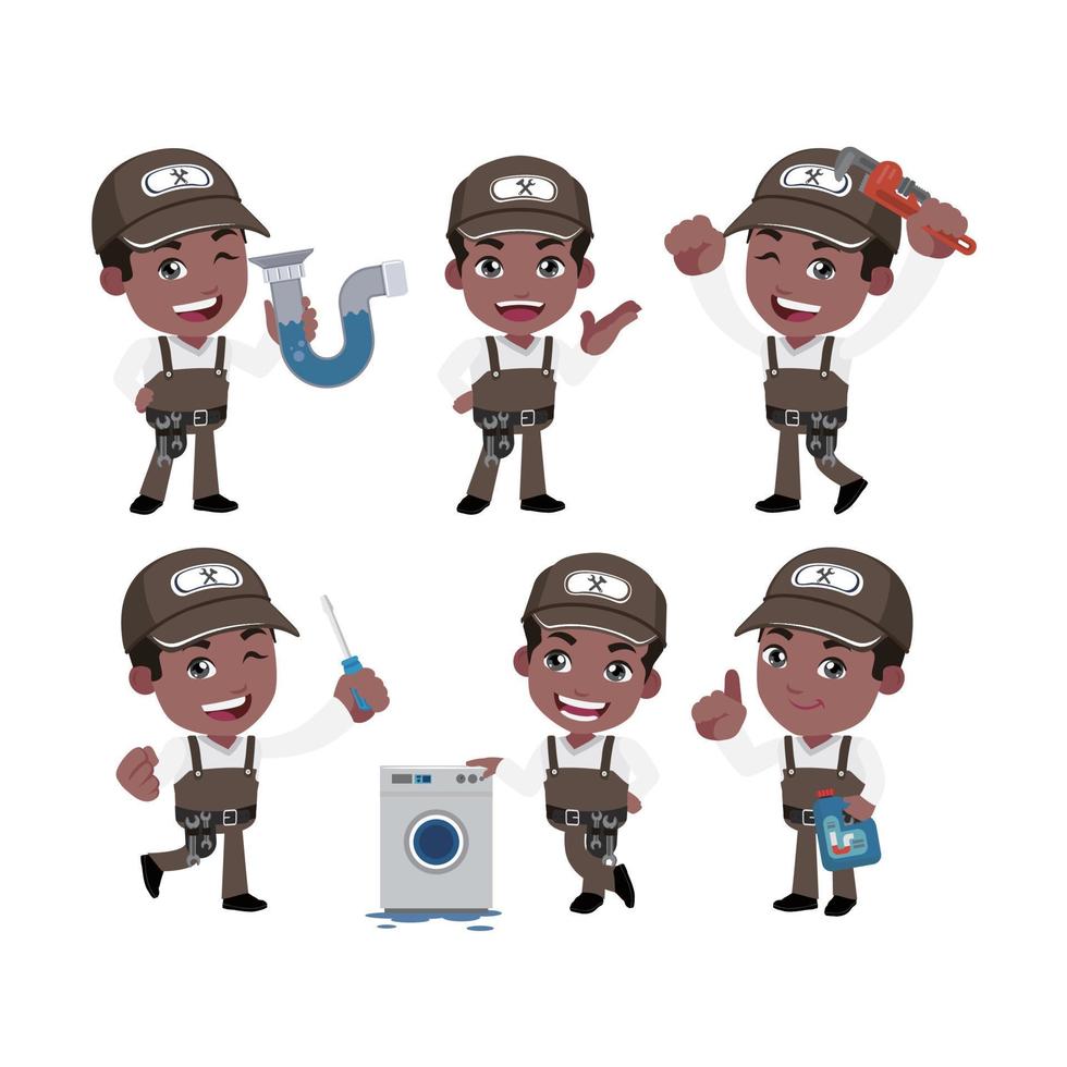 Set of plumber with different poses vector