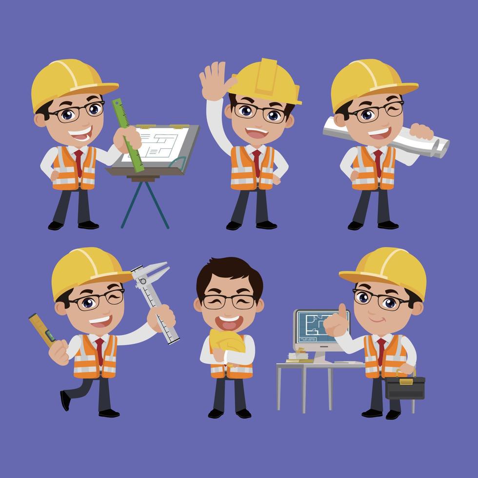 People Set - Profession - Set of builder character in different poses vector