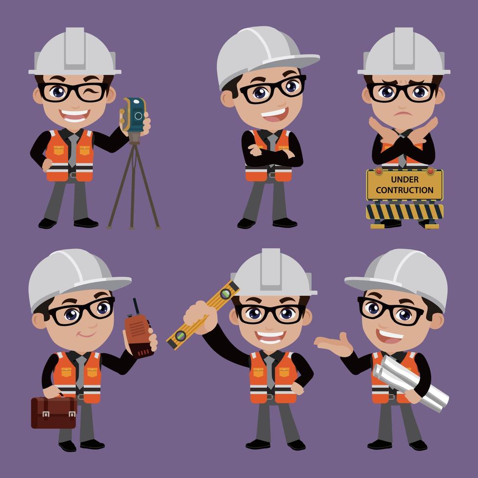 People Set - Profession - Set of builder character in different poses vector
