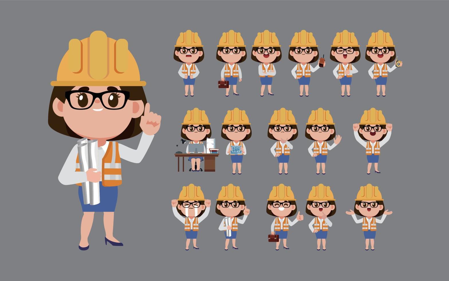 Set of engineer with different poses vector