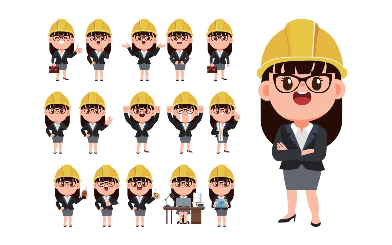 conjunto de ingenieros con diferentes poses vector