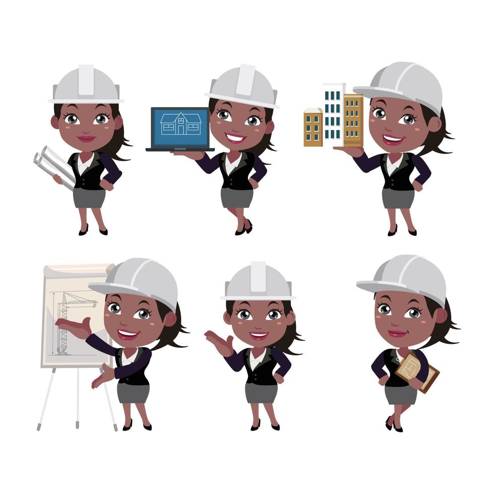 ingeniero de construcción con diferentes poses vector