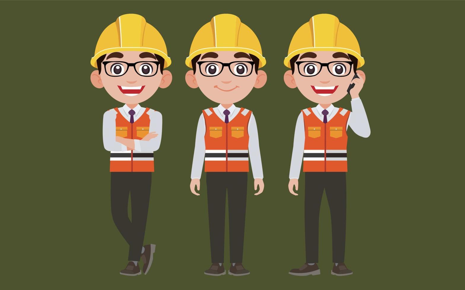 Set of engineer with different poses vector