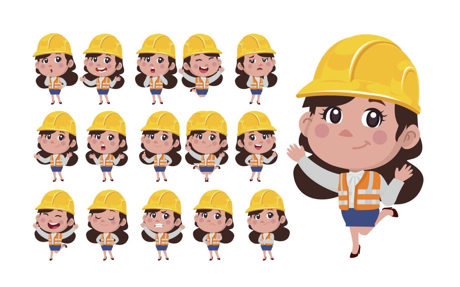 Set of engineer with different poses vector