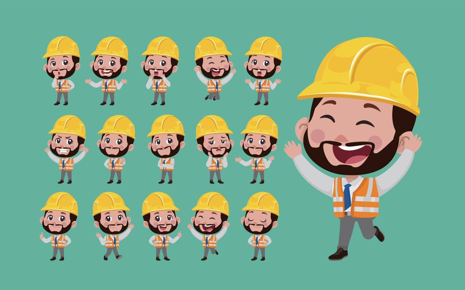 Set of engineer with different poses vector