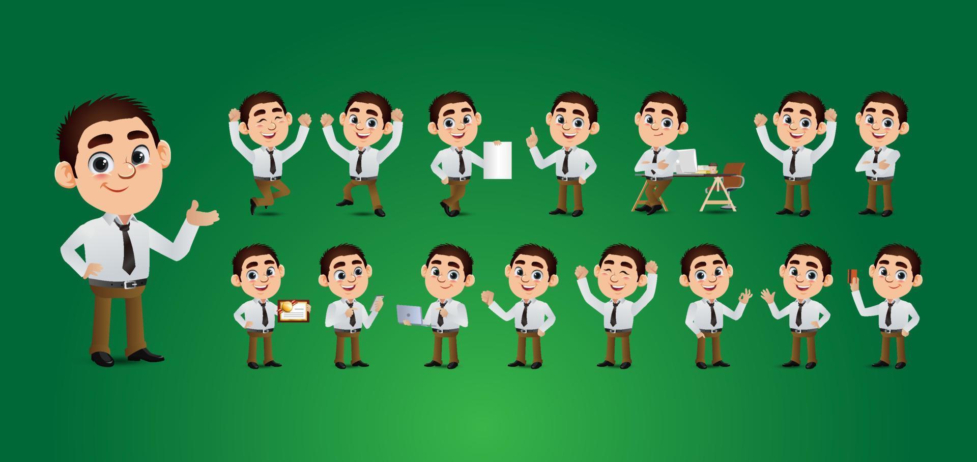 persona de negocios con diferentes poses. vector