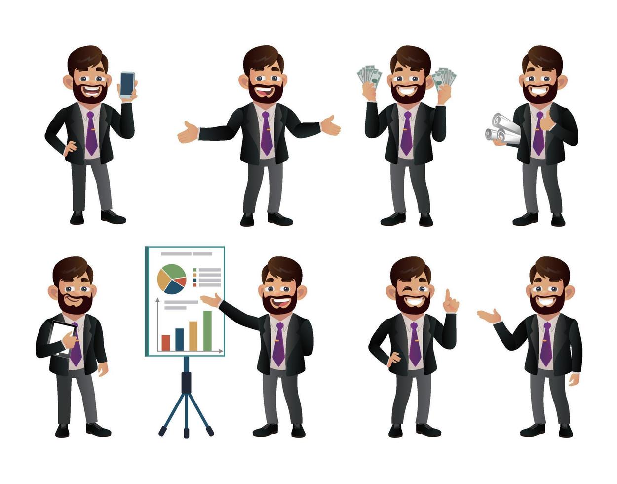 Set of business people with different poses vector