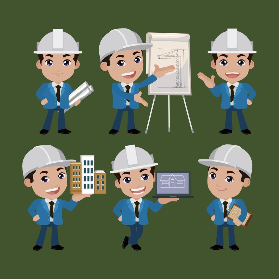 People Set - Profession - Set of builder character in different poses vector