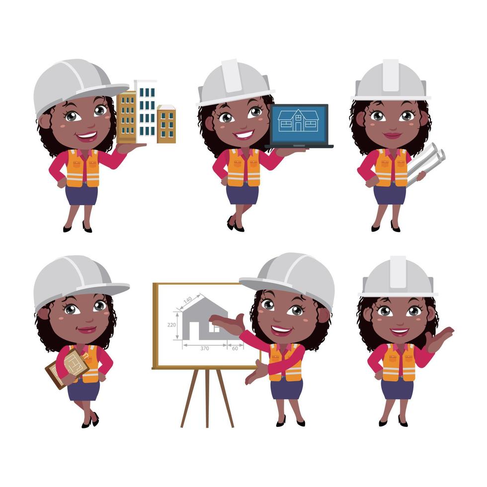 ingeniero de construcción con diferentes poses vector