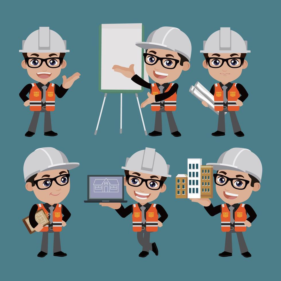 People Set - Profession - Set of builder character in different poses vector