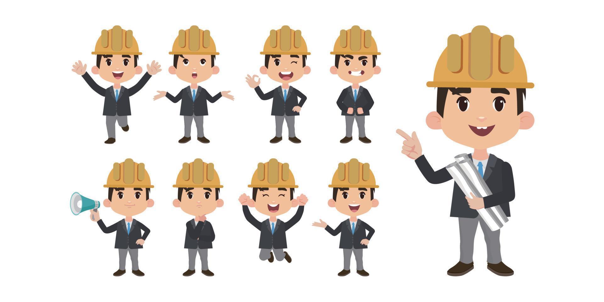 Building engineer with different poses vector