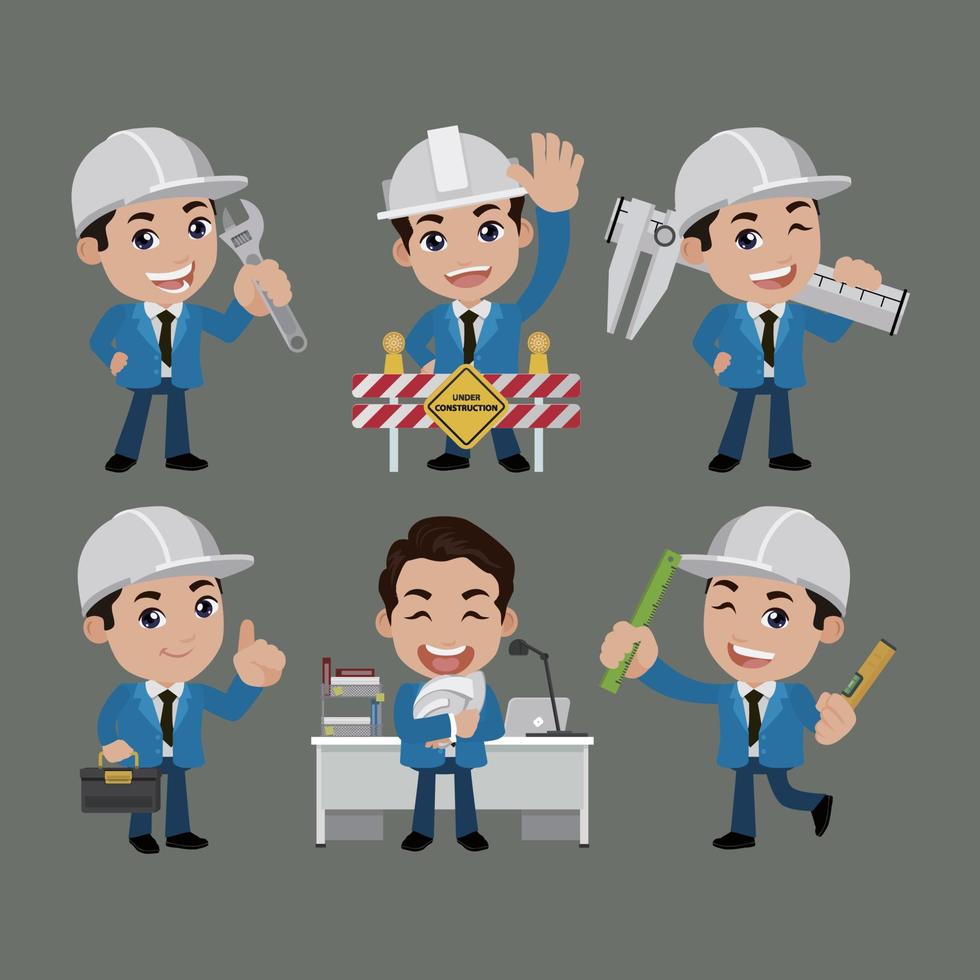 People Set - Profession - Set of builder character in different poses vector