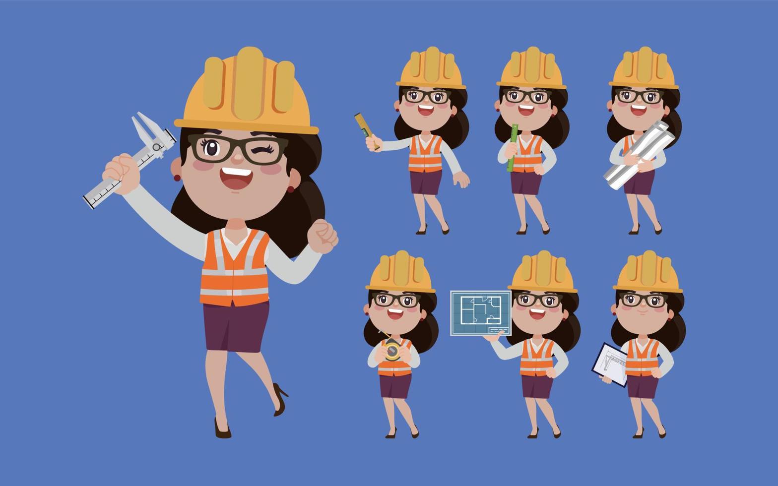 Set of engineer with different poses vector