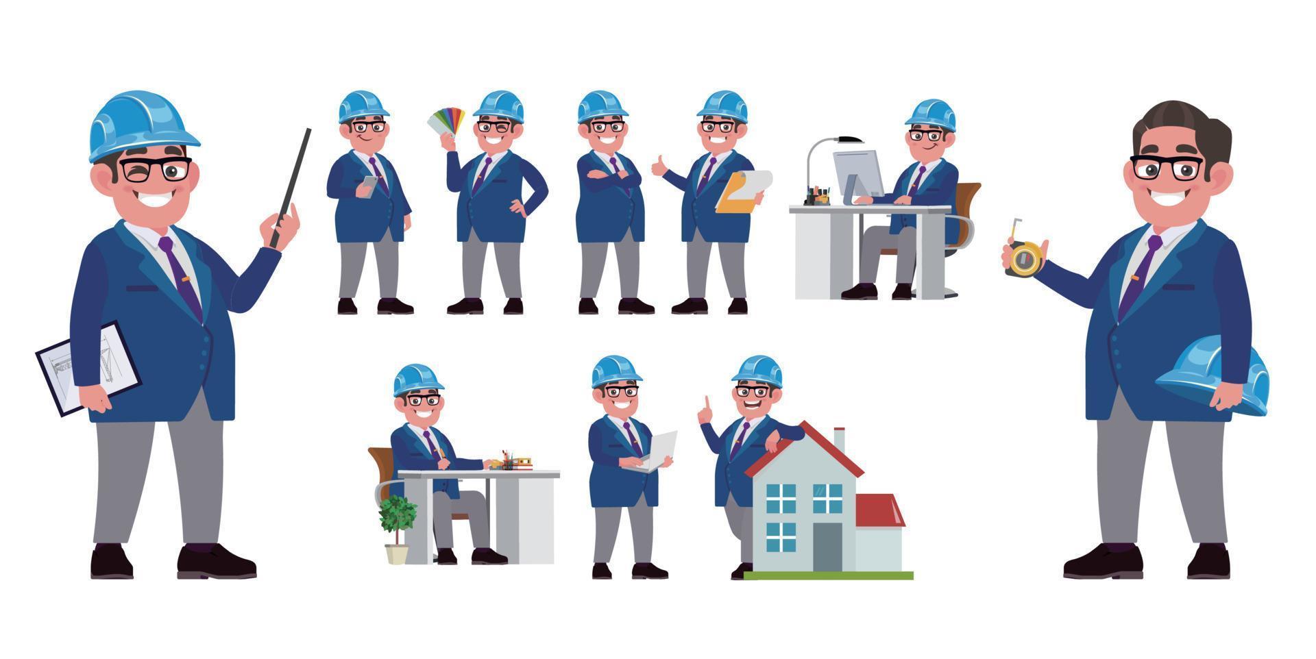 Set of engineer with different poses vector