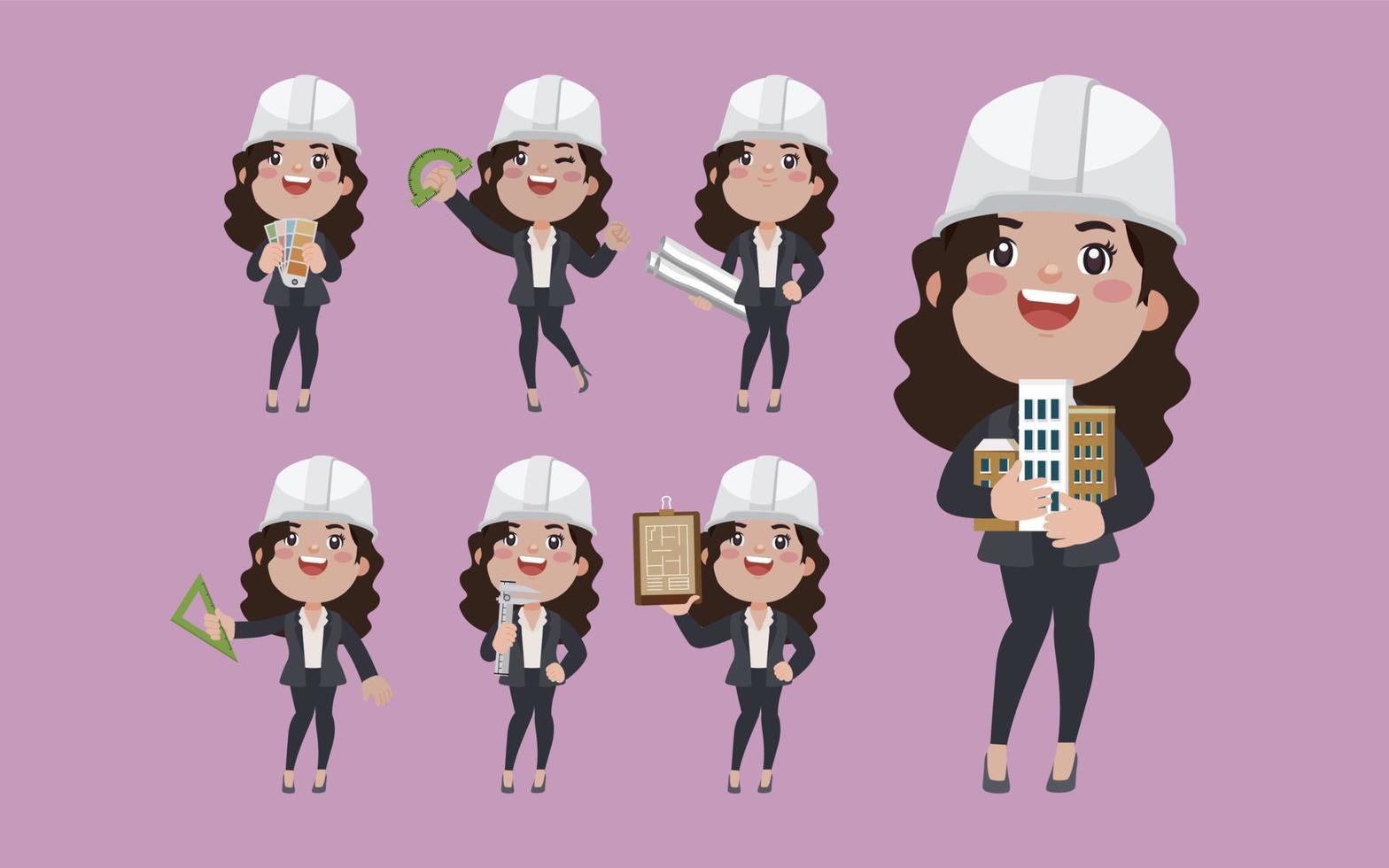 Set of engineer with different poses vector