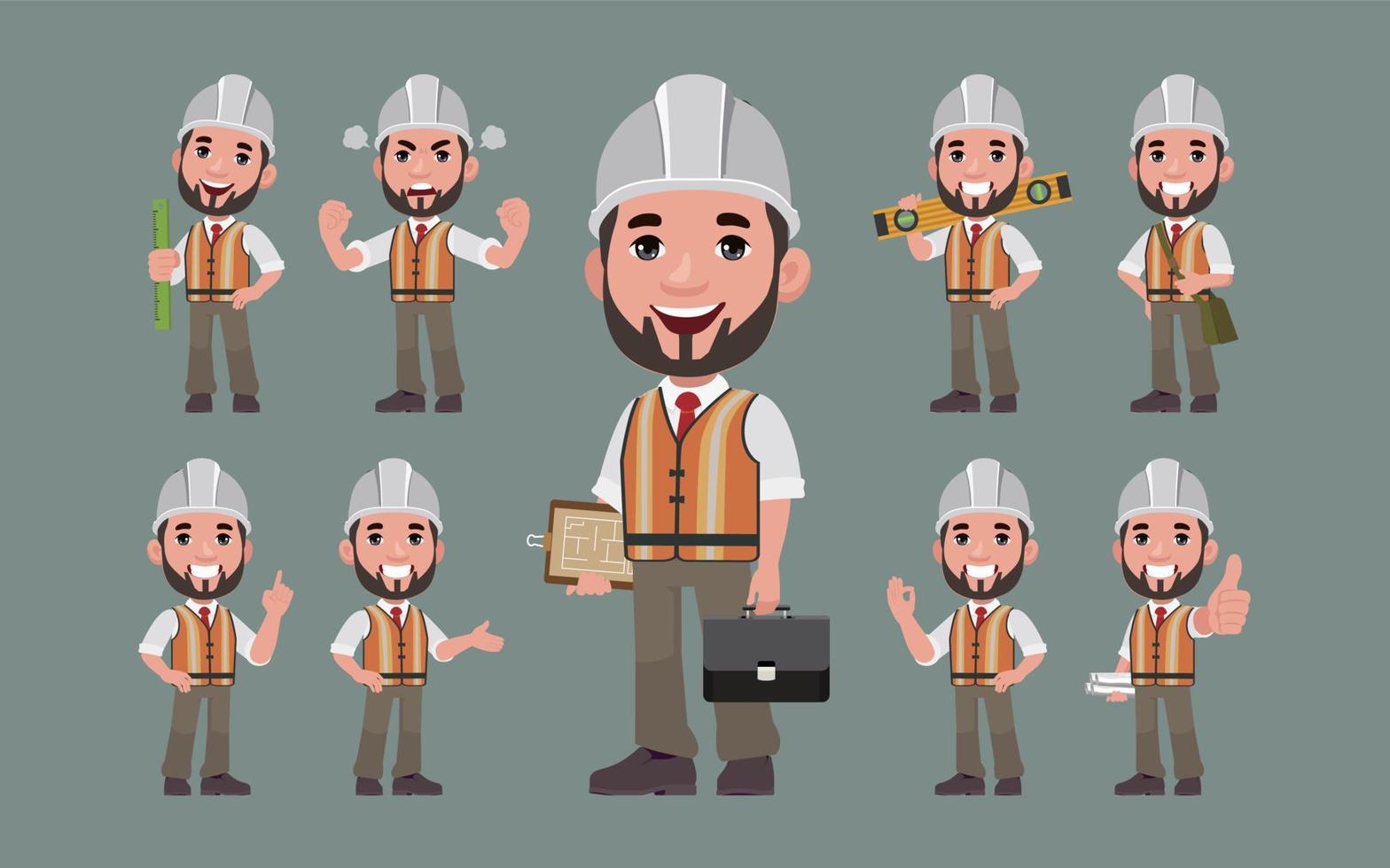 Set of engineer with different poses vector