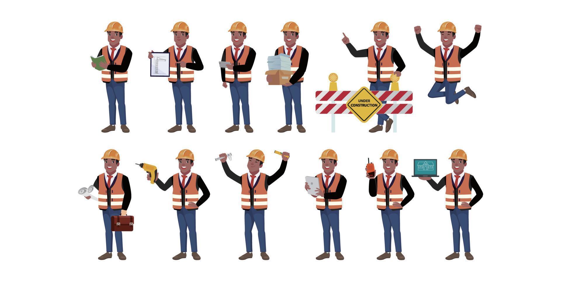 Building engineer with different poses vector