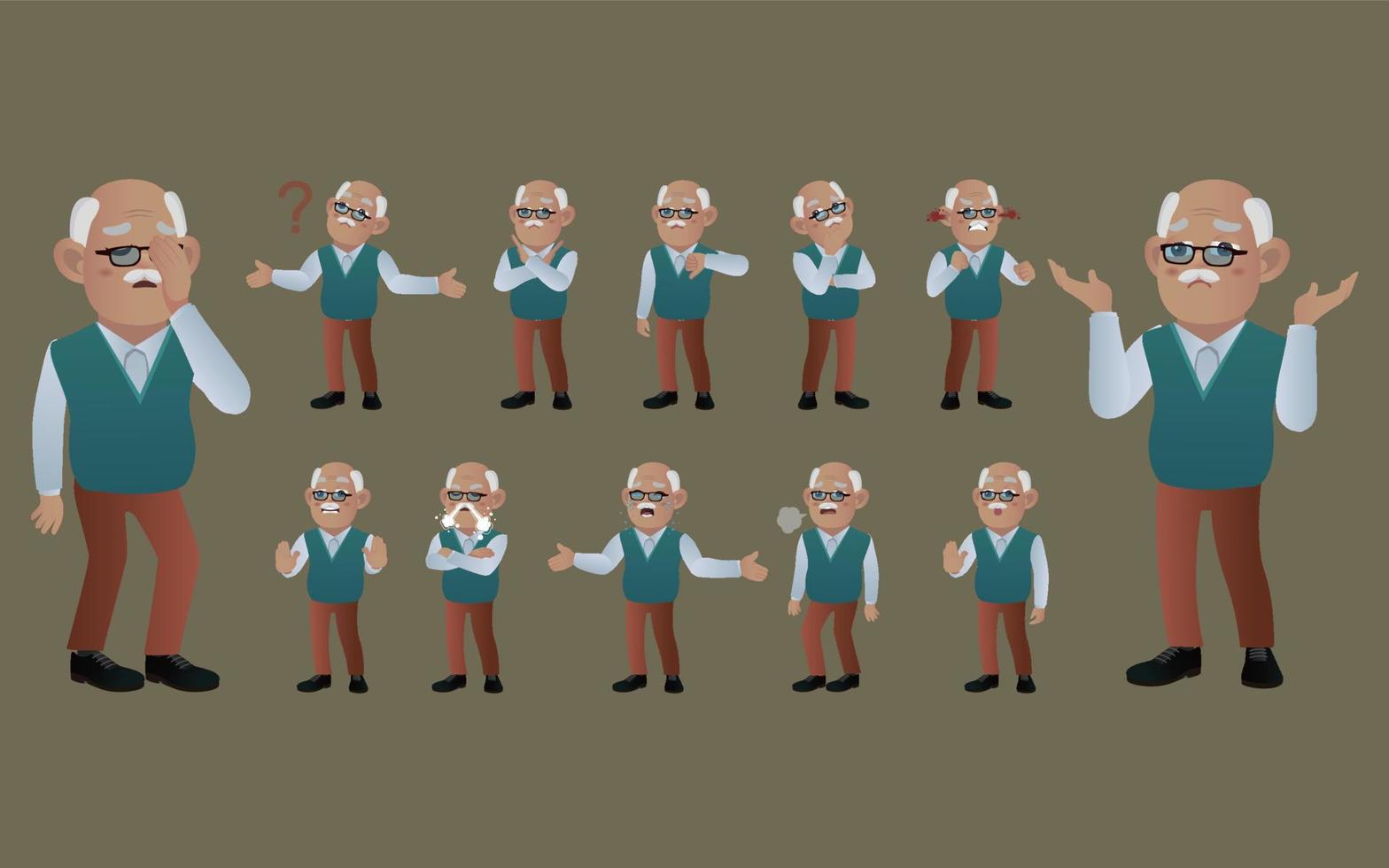 conjunto de ancianos con diferentes emociones vector