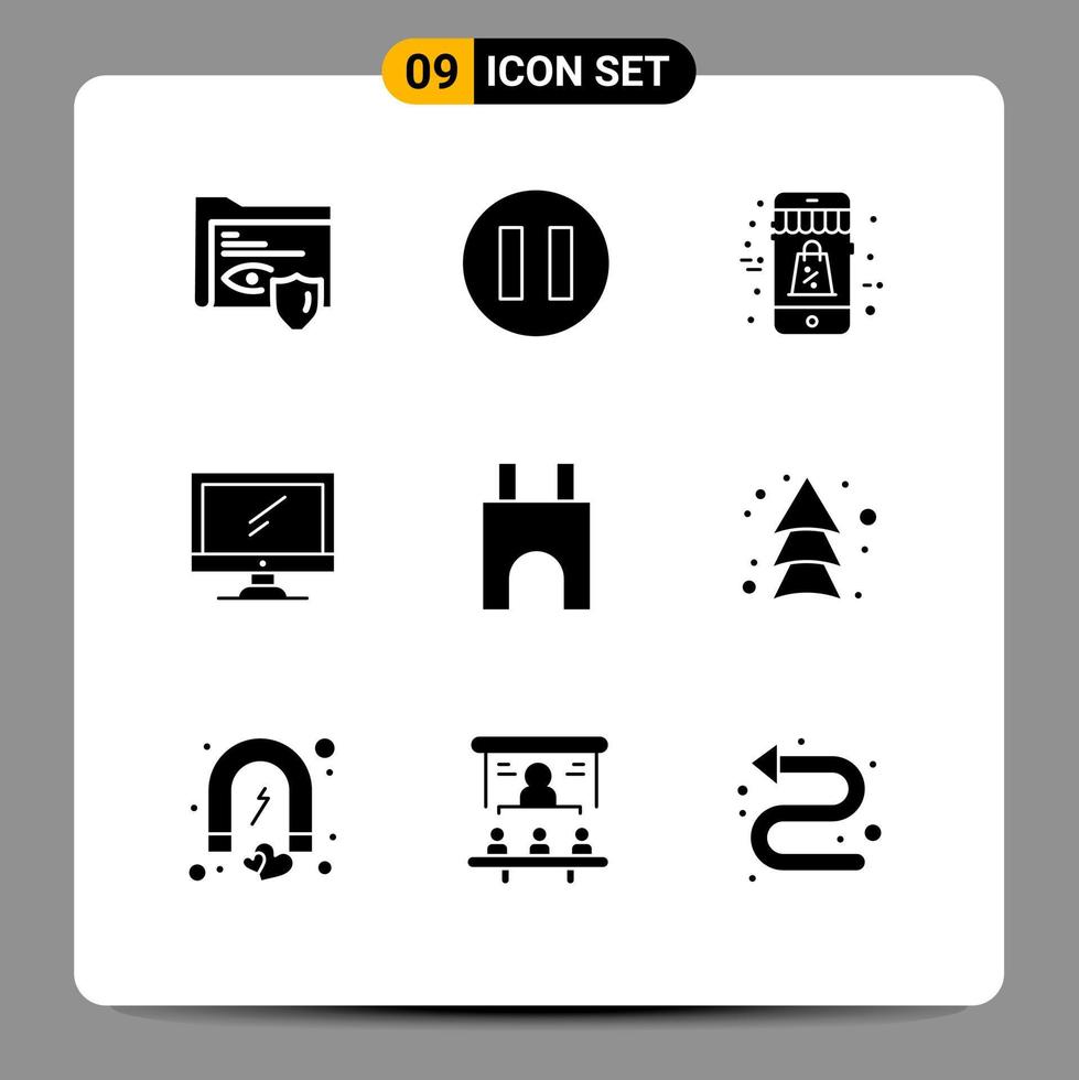 Universal Icon Symbols Group of 9 Modern Solid Glyphs of castle tower castle mobile pc device Editable Vector Design Elements