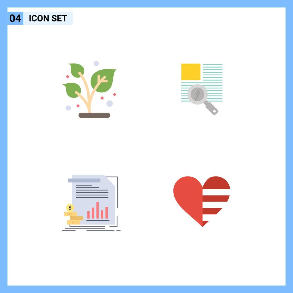 Set of 4 Vector Flat Icons on Grid for grow finance plant zoom information Editable Vector Design Elements