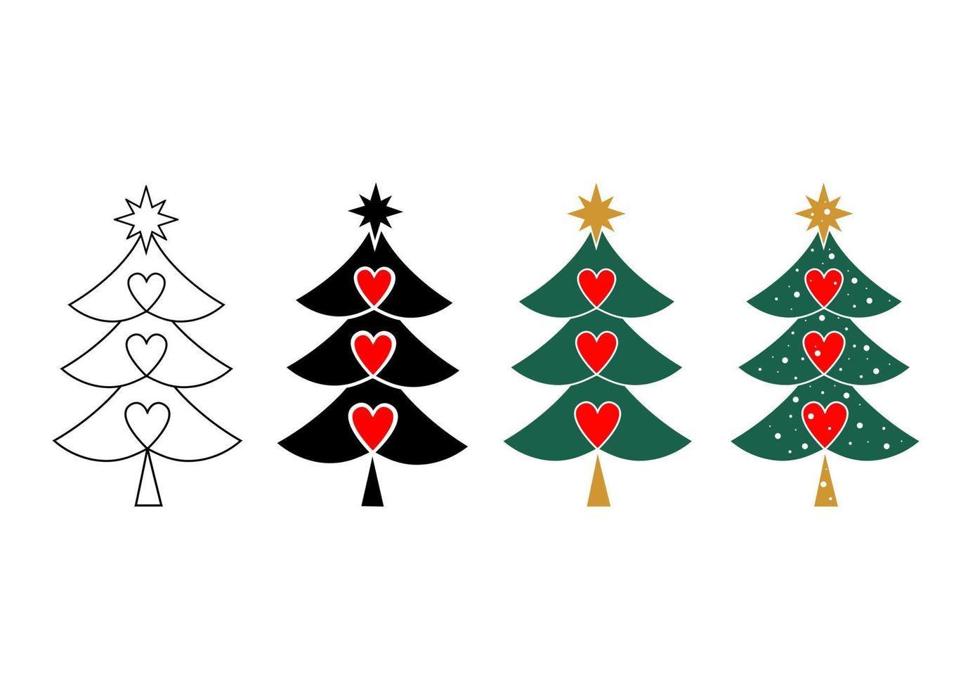 icono abstracto de un árbol de Navidad decorado con tres corazones vector