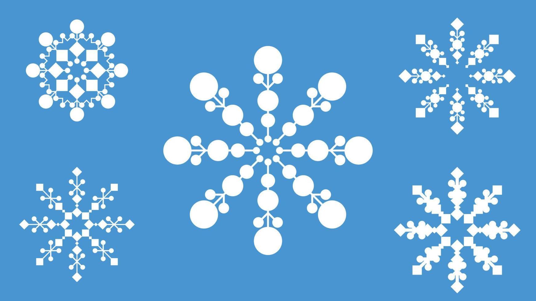 juego de 5 copos de nieve geométricos vector
