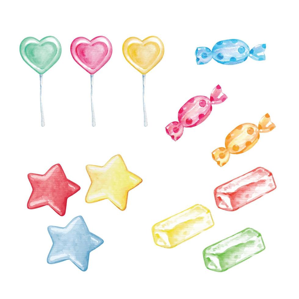 Candies Set in Watercolor Style vector
