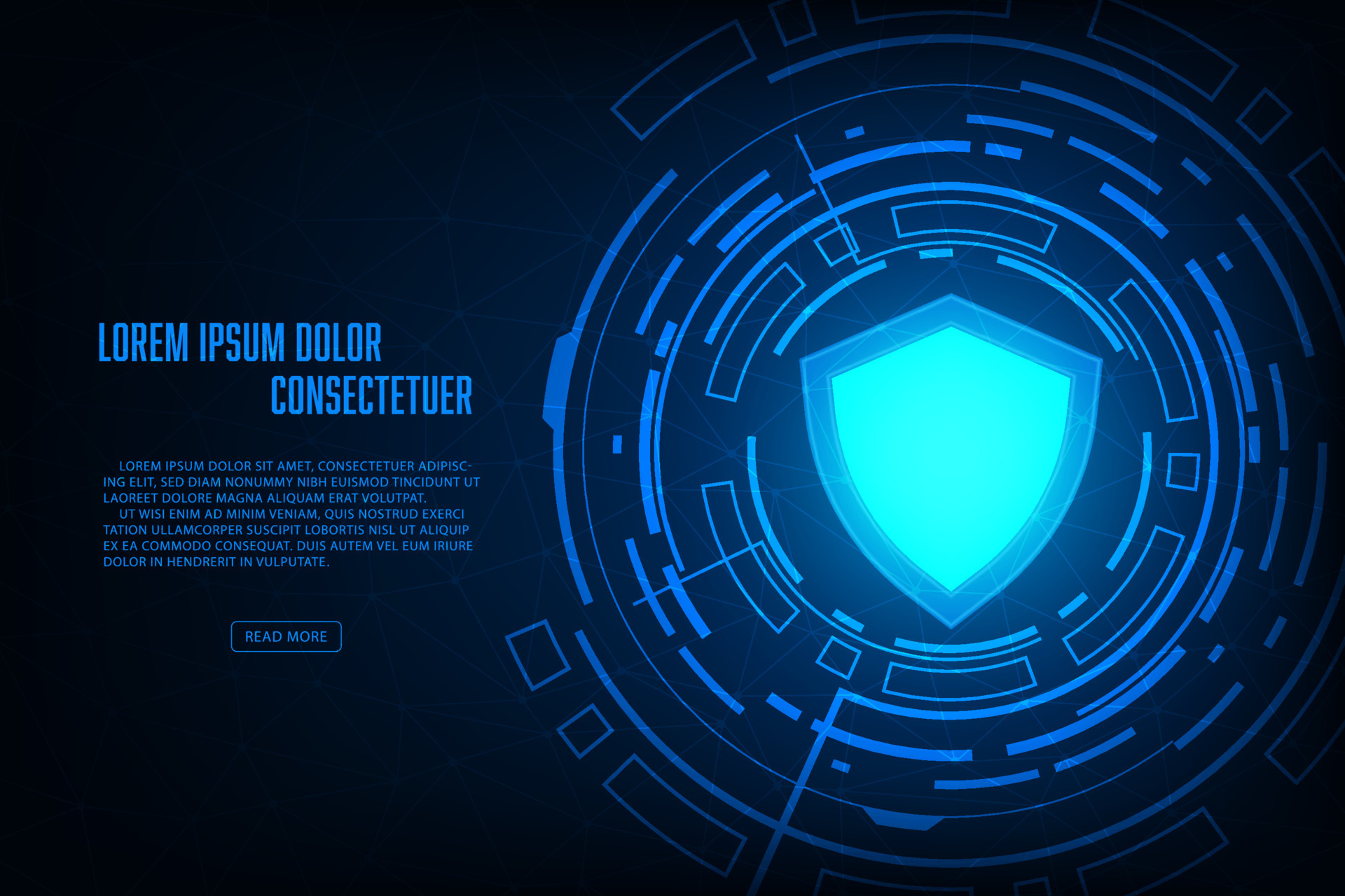Vector hud ring with shield technology background. Cyber security