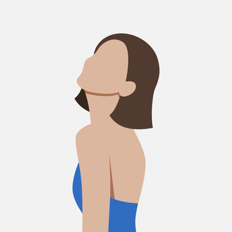 chica sin rostro en top azul con peinado corto. diseño de ilustración vectorial informal para pancarta, afiche, medios sociales, sitio web y elementos. vector