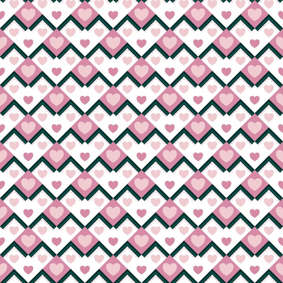 Pink heart on zigzag geometric square background vector seamless pattern, element for decorate valentine card, flannel tartan plain fabric textile printing, wallpaper and paper wrapping