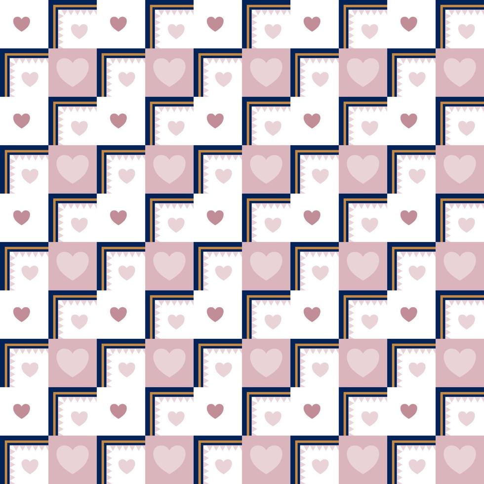 Pink heart on zigzag geometric square background vector seamless pattern, element for decorate valentine card, flannel tartan plain fabric textile printing, wallpaper and paper wrapping