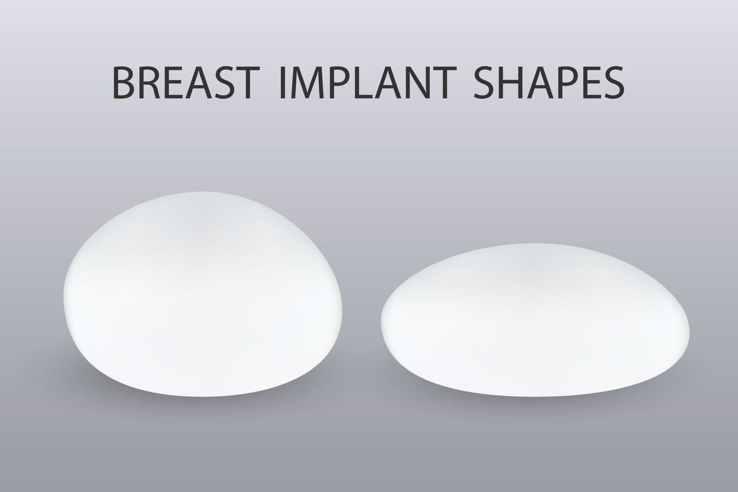 Two different types of silicone breast implants, round shape and teardrop shape with background. vector