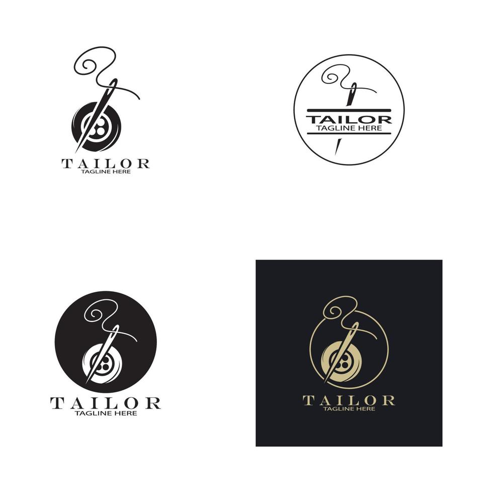 combinación de plantilla de ilustración de icono de logotipo a medida de botones para ropa, hilo y máquina de coser, para diseño de productos de ropa, empresas de convección, moda en forma vectorial vector