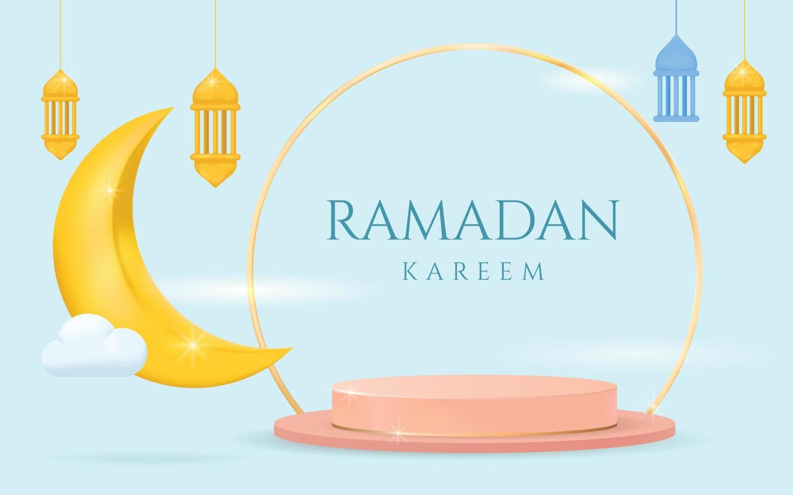Horizontal Islamic podium Banner for product display, presentation, cosmetic, base, 3D ramadan sales vector