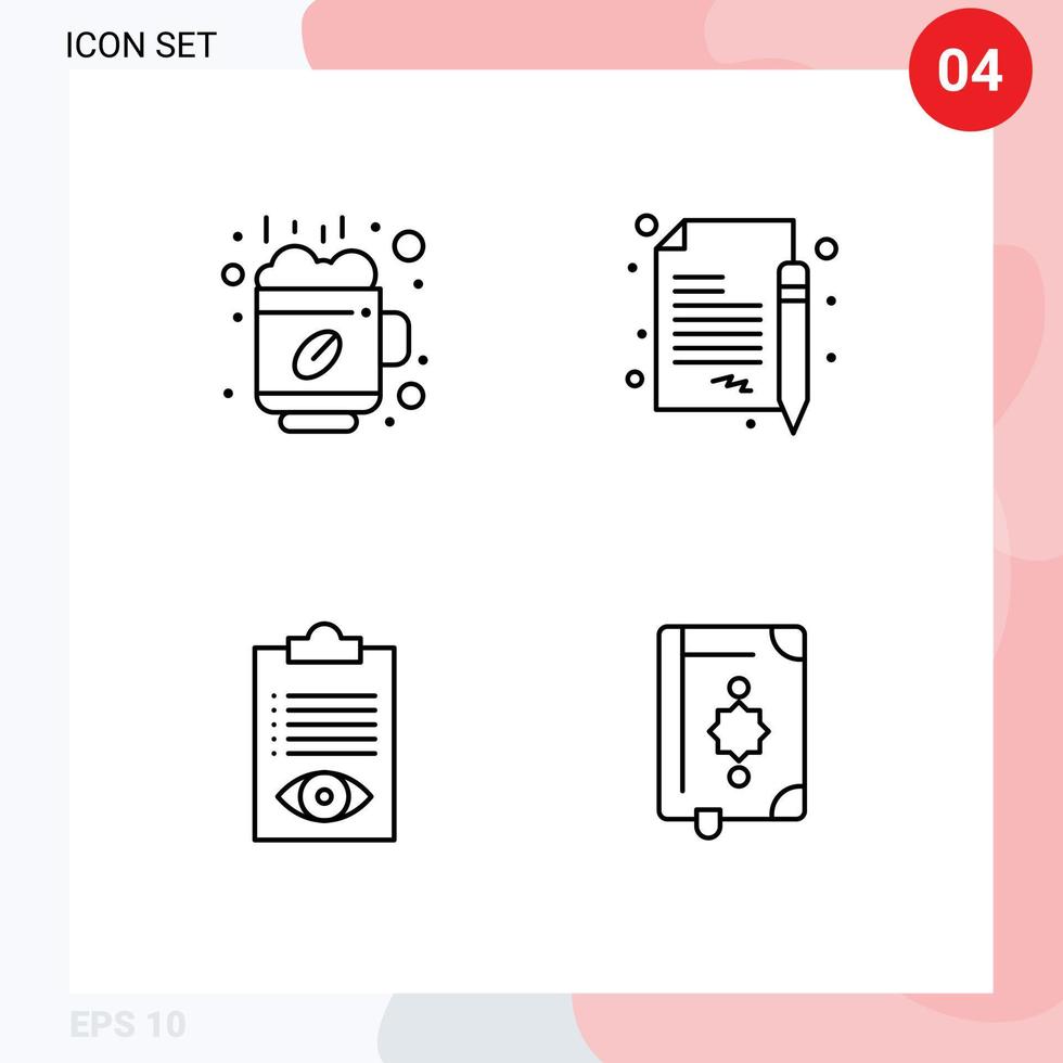 Mobile Interface Line Set of 4 Pictograms of hot delivery cup contract line Editable Vector Design Elements