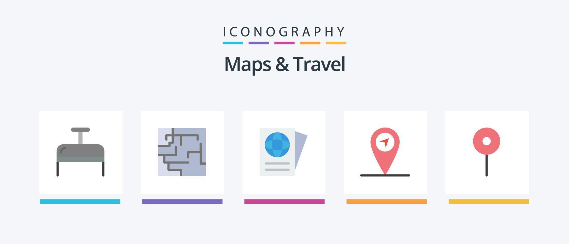 Mapas y paquete de iconos de 5 planos de viaje que incluye. viajar. mapas diseño de iconos creativos vector