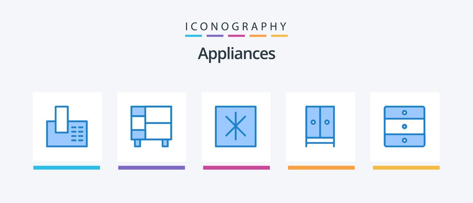 Appliances Blue 5 Icon Pack Including furniture. home. rack. furniture. appliances. Creative Icons Design vector