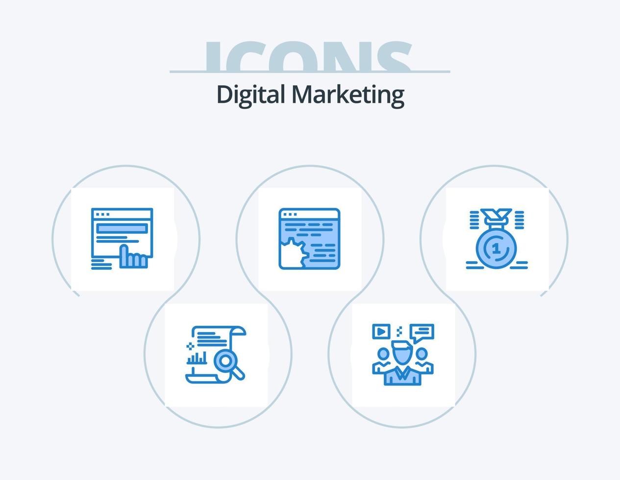 Digital Marketing Blue Icon Pack 5 Icon Design. cog. api. video. website. touch vector