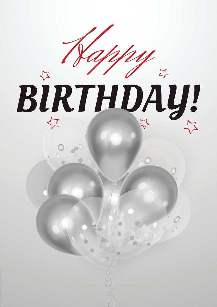 Happy birthday classy postcard with silver balloons vector